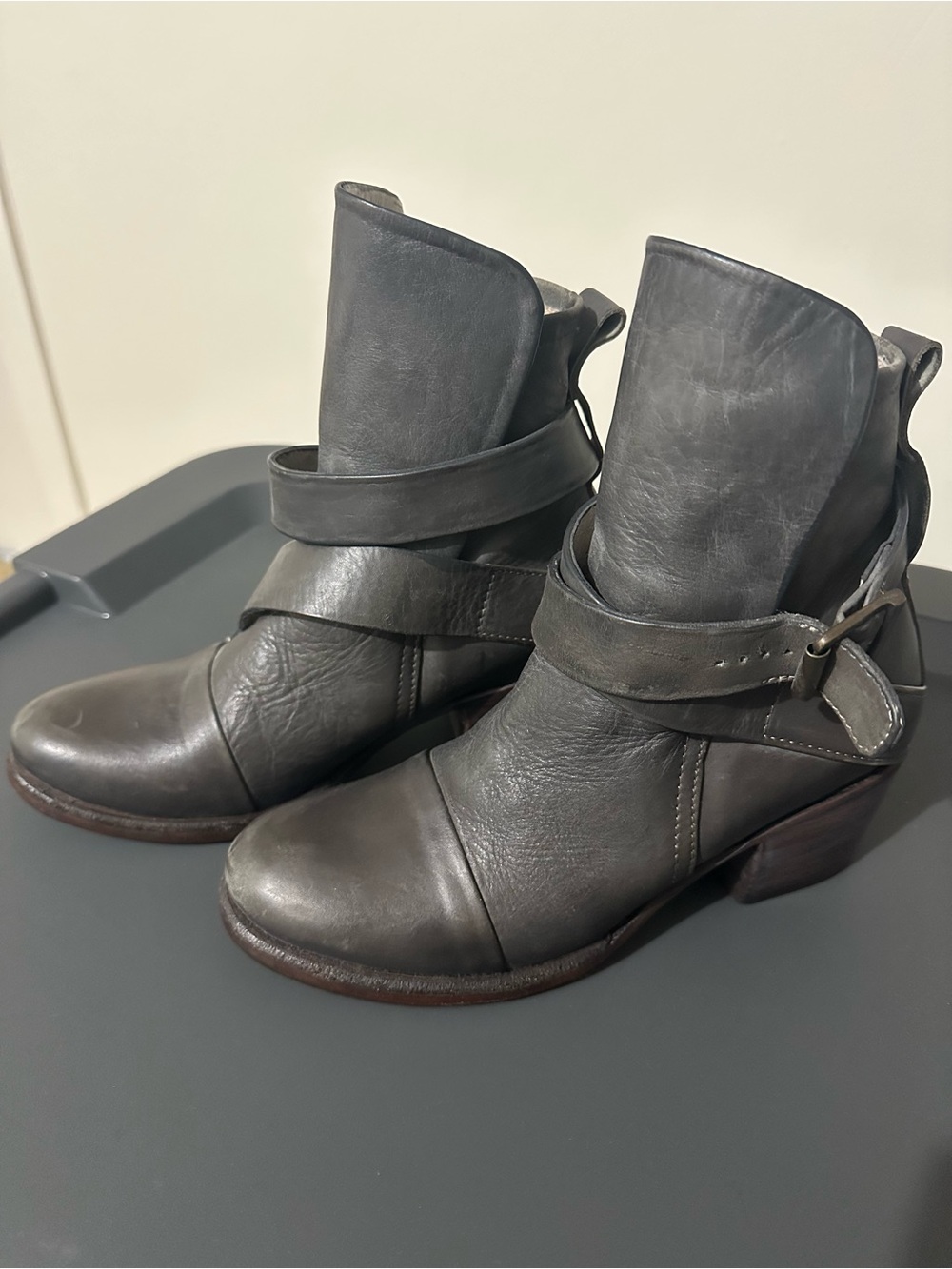 Sutro Footwear Women's Gray Leather Ankle Strap Boots
